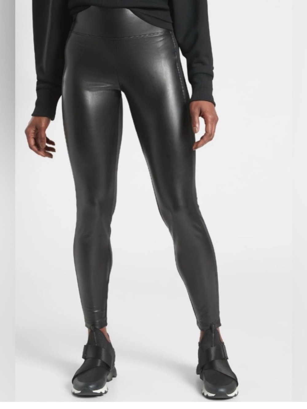 Athleta DELANCEY SHINE TIGHT High Rise Gleam Black Legging Faux Leather Sz M